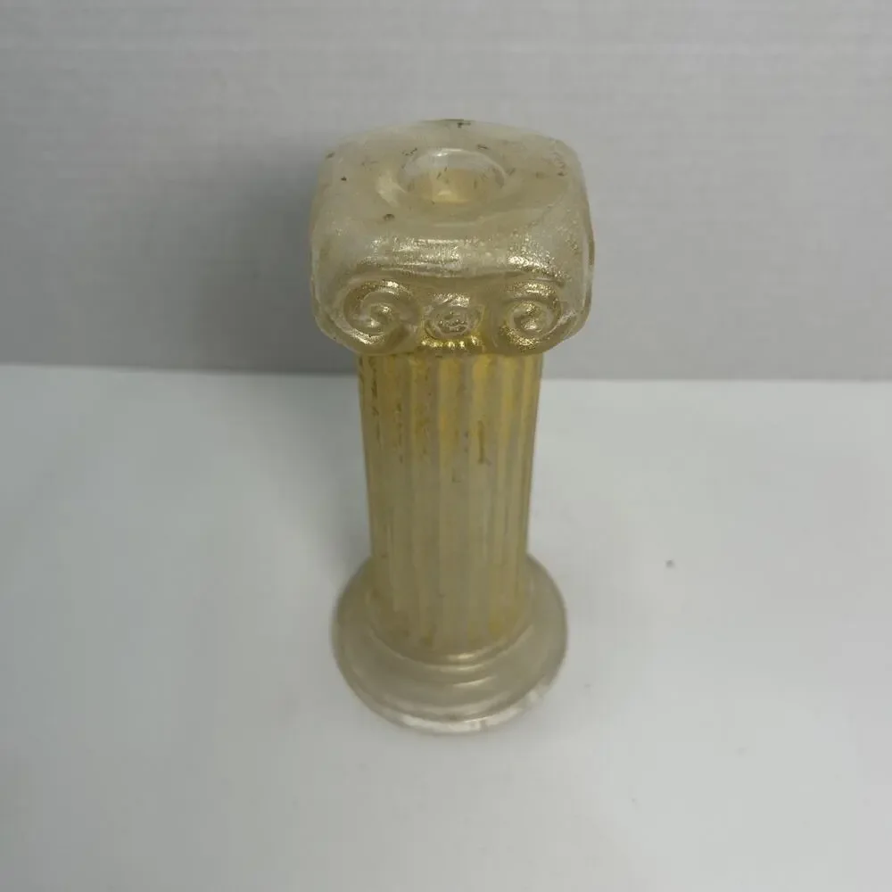 Vtg Gold Frosted Clear Glass Ionic Neo-Classical Greek Roman Column Candlestick